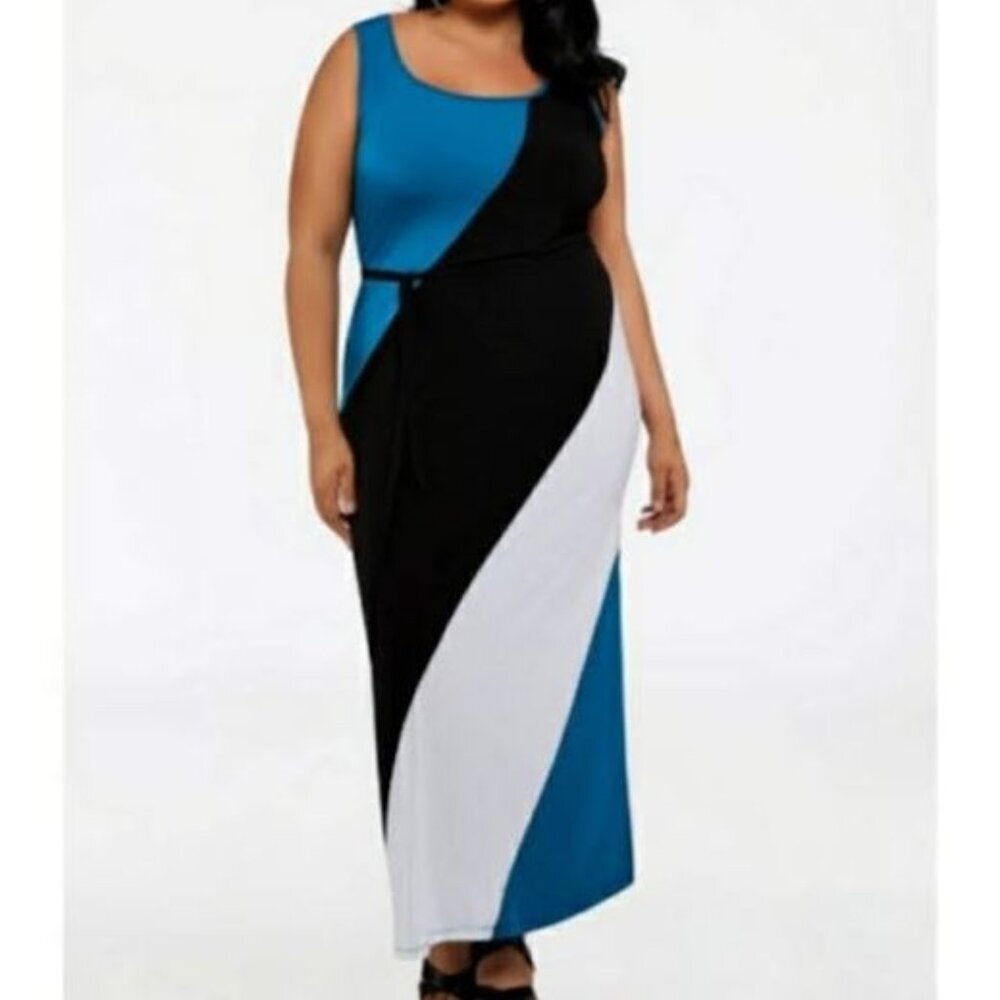 Ashley Stewart Colorful Maxi Dress w/ Waist Tie
